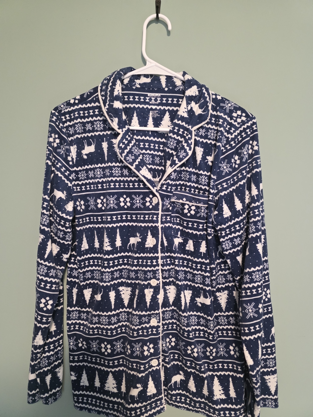 Sonoma Navy and White Holiday-Print Pajama Top